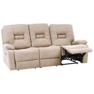 Beliani Sof&aacute; 3 Plazas Reclinable Manual Moderno Acolchado De Tela Beige Bergen