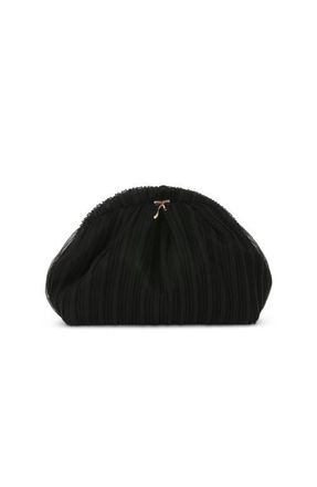 Badgley Mischka Vale Pleated Tulle and Satin Mini Pouch Clutch in Black at Nordstrom, Size Small