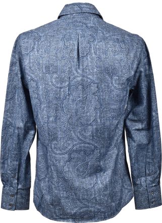 Brunello Cucinelli Paisley Print Denim-Style Shirt - Denim Blue