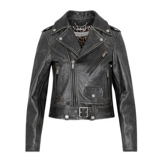 Golden Goose Zwart Leren Bikerjack - Dames - Leren en Su&egrave;de Jassen - Zwart - S - Katoen - Jassen