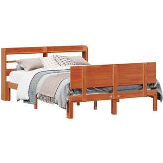 vidaXL Bed Frame with Headboard 2 pcs Wax Brown Solid Pine Wood vidaXL