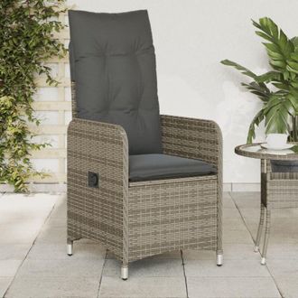 vidaXL Sillones Reclinable Jard&iacute;n Y Cojines 2 Uds Rat&aacute;n Sint&eacute;tico Gris Vidaxl