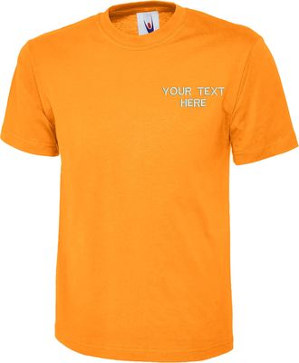Generic Personalised Embroidered Your Text UC301 Classic Tshirt, Work Wear Any Text Classic Shirt Unisex Gift Tee Top (Orange, 2XL)