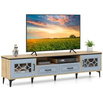 Costway Mobile TV in Legno per Televisori Fino a 80, Mobile Porta TV 180 cm con 2 Cassetti, 2 Armadi e Scomparto, 7 Gambe Metalliche Rialzate