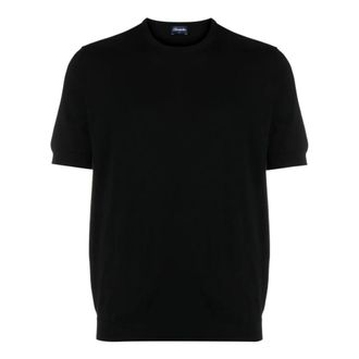 Drumohr Round-neck Knitwear, male, Black, Size: 2XL Round-neck Fine Knit T-shirt