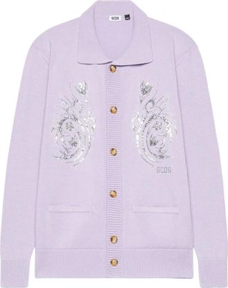 GCDS Flowers Cardigan - Dames - Vesten - Paars - XS - Katoen - Truien & Vesten