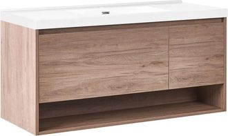Beliani Mobile bagno sospeso con lavabo 1 cassetto frontale e 2 ripiani 120 x 50 cm marrone chiaro