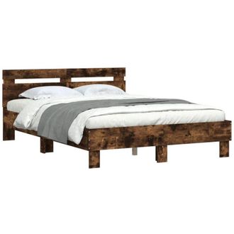 vidaXL Vidaxl - Estructura De Cama Cabecero Y Luces Led Roble Ahumado 135x190cm