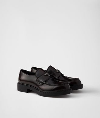 Prada Chocolate brushed leather loafers
