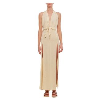 Caravana Party Dresses, female, Beige, ONE SIZE, Tacoh Cotton Long Dress With Slits