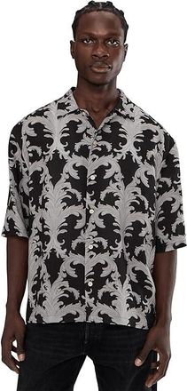 AllSaints Motif Short Sleeve Shirt Mens T Shirt Jet Black : 2XL, Linen/Viscose