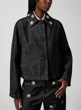 Marni Womens Denim floral collar jacket