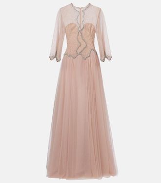 Costarellos Abito lungo Evanna in tulle