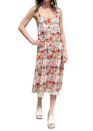 Astrid Garden Print Spaghetti Strap Dress In Pink Floral