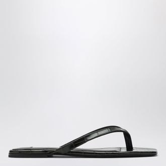 Toteme Crocodile-effect leather flip-flops in green