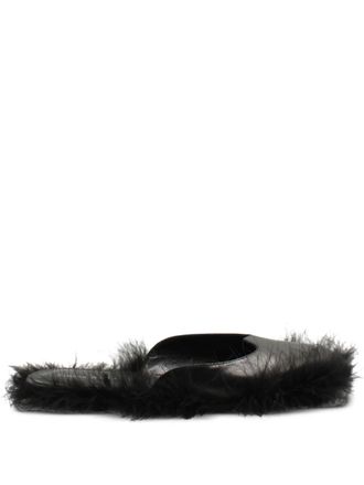 Simone Rocha feather-trim leather slides - women - Rubber/Fabric/Leather - 35 - Black