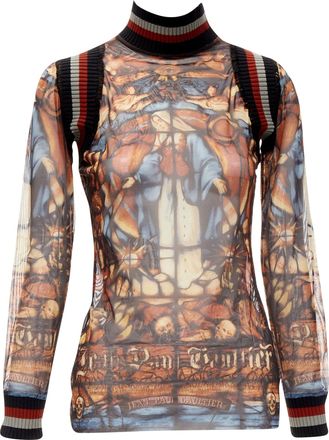 Jean Paul Gaultier gothic logo colorful Cathedral mesh ribbed top