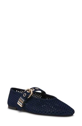 Steve Madden Lela Perforated Mary Jane Flat in Navy Suede at Nordstrom, Size 5.5