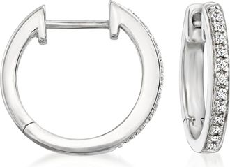 Ross-Simons Sterling Silver Small Hoop Earrings With Diamond Accents