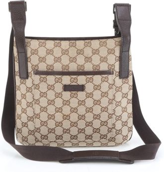 Gucci Brown Leather Canvas Shoulder Bag (Pre-Owned)