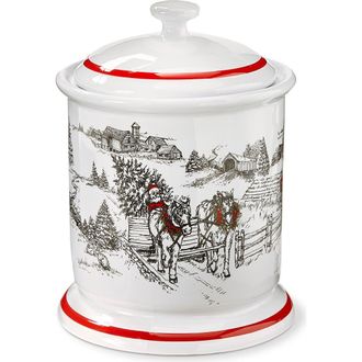 Tag Farmhouse Christmas Cookie Jar with Lid Earthenware in White at Nordstrom