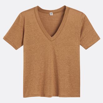 La Redoute Collections Linnen T-shirt met V-hals en korte mouwen