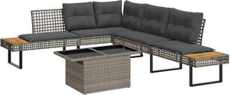 vidaXL Set De Sof&aacute;s Jard&iacute;n 2 Pzas Con Cojines Rat&aacute;n Pe Y Vidrio Gris Vidaxl