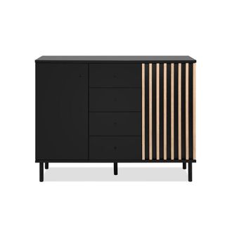 Calicosy Aparador de 2 puertas y 4 cajones en negro y madera - L118 cm