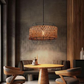 Globo Lighting Lampada a sospensione in bambù tavolo da pranzo Lampada a sospensione in bambù stile Boho 1 fiamma, rete metallica, 1x E27 led bianco caldo, DxH