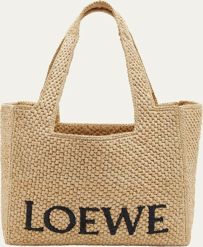 x Paulas Ibiza Font Logo Medium Tote Bag in Raffia