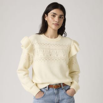 Levi's Shane Flutter Sleeve Sweater - Womens - 2XL - Neutral / Tofu Pointelle