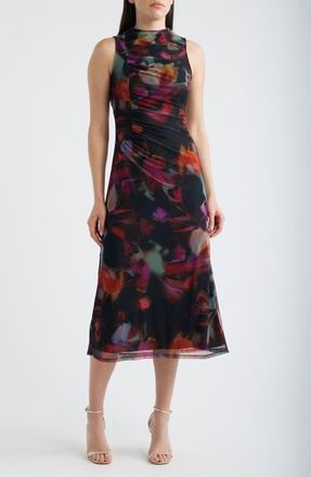 Vince Camuto Ruched Floral Print Cocktail Dress in Black Multi at Nordstrom, Size 12