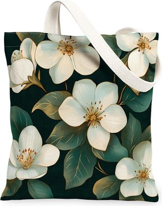 Generic Spring Apples Blossoms Flower Canvas Tote Bag for Shopping 13x15, Modern Luxury Floral Reusable Grocery Print Bag for Women, Wildflower Beach Aestheti
