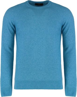 Moorer Ribgebreide crew-neck trui in kasjmier - Heren - Cashmere truien - Blauw - S - Kasjmier - Truien & Vesten