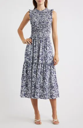 Rails Vivier Smocked Midi Dress in Indigo Marigold at Nordstrom, Size Small