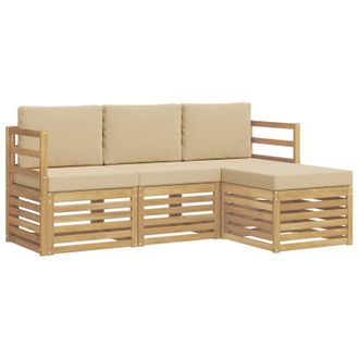 vidaXL Conjunto De Sof&aacute;s De Exterior Con Coj&iacute;n 4 Pcs Y Beige Poli&eacute;ster Vidaxl