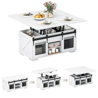 Costway Costway Lift Top Coffee Table 3-in-1 Farmhouse Center Table w/ 2 Sliding Doors in White