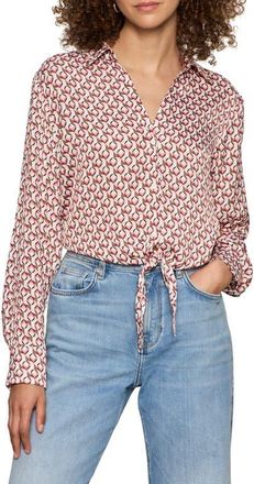 Sanctuary Lover Print Tie Hem Crop Sateen Shirt in Petal Grid Pink at Nordstrom, Size Xx-Large P