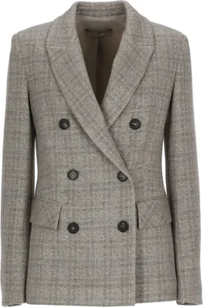 D.exterior Grey Check Viscose Double-Breasted Blazer