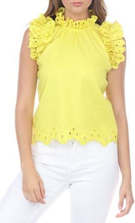 Rain + Rose Eyelet Linen & Cotton Top in Yellow at Nordstrom Rack, Size X-Large