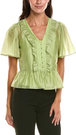Vince Camuto V-Neck Double Ruffle Button-Down Shirt