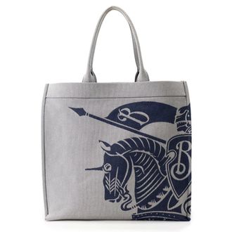 Burberry Gray Navy Canvas Handbag Tote Bag (Pre-Owned)
