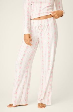 PJ Salvage Roses Are Pink Double Brushed Pointelle Pajama Pants in Ivory at Nordstrom, Size X-Small