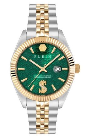 Philipp Plein Date Superlative Two-Tone Bracelet Watch, 41mm in Two Tone/green at Nordstrom