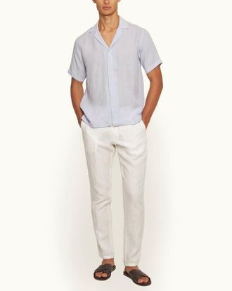Orlebar Brown Griffon Lino Tailored Fit Smart Italian Linen Trousers in White Sand at Nordstrom, Size 38