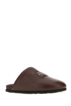 Givenchy Mens Chocolate Leather Slippers Brown Flat Shoes