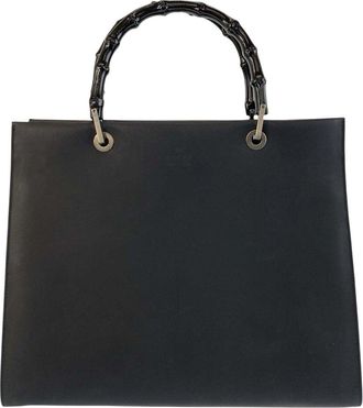 Gucci Black Leather Bamboo Tote (Authentic Pre-Loved)