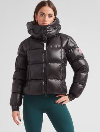 JACK1T EZ Boxed Hooded Cropped Puffer Coat in Black/stone at Nordstrom, Size X-Small