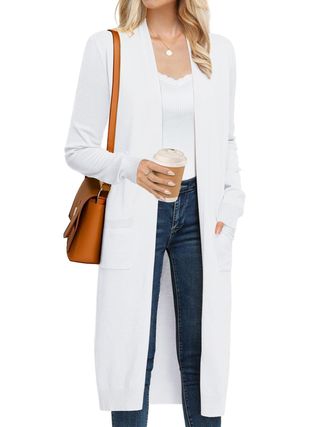 Grace Karin White Cardigan Women Trendy Lightweight Cardigan Sweater Long Knit Sweater Jacket (Bright White,XL)