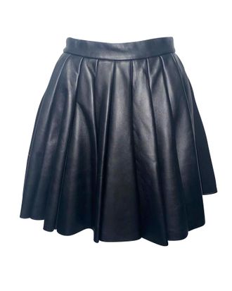 DAVID KOMA Pleated Short Skirt in Black Leather